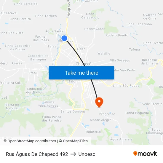 Rua Águas De Chapecó 492 to Unoesc map