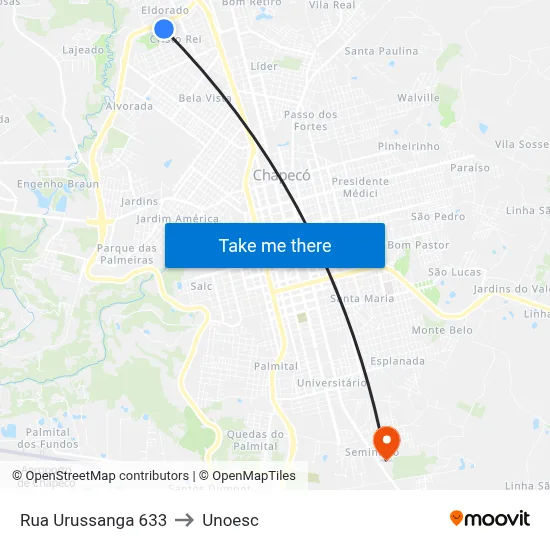 Rua Urussanga 633 to Unoesc map