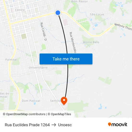 Rua Euclídes Prade 1264 to Unoesc map
