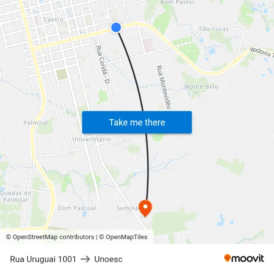 Rua Uruguai 1001 to Unoesc map