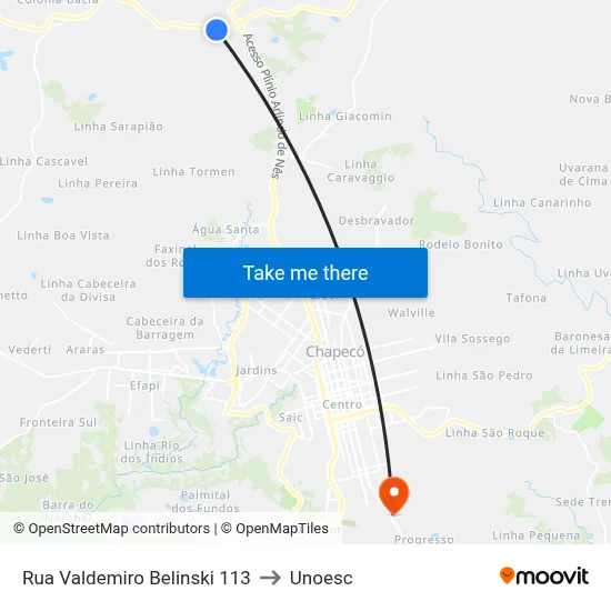 Rua Valdemiro Belinski 113 to Unoesc map