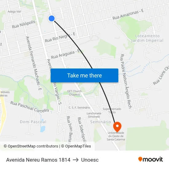 Avenida Nereu Ramos 1814 to Unoesc map