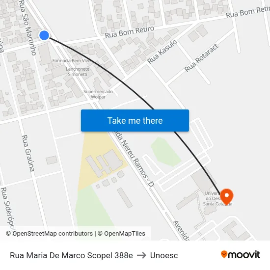 Rua Maria De Marco Scopel 388e to Unoesc map