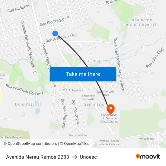 Avenida Nereu Ramos 2283 to Unoesc map
