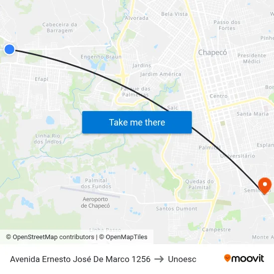 Avenida Ernesto José De Marco 1256 to Unoesc map