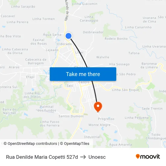 Rua Denilde Maria Copetti 527d to Unoesc map