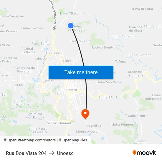 Rua Boa Vista 204 to Unoesc map