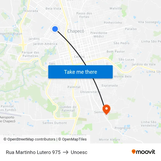 Rua Martinho Lutero 975 to Unoesc map