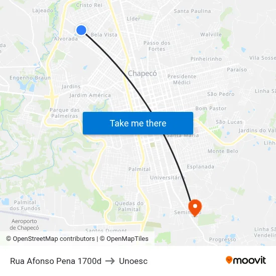 Rua Afonso Pena 1700d to Unoesc map
