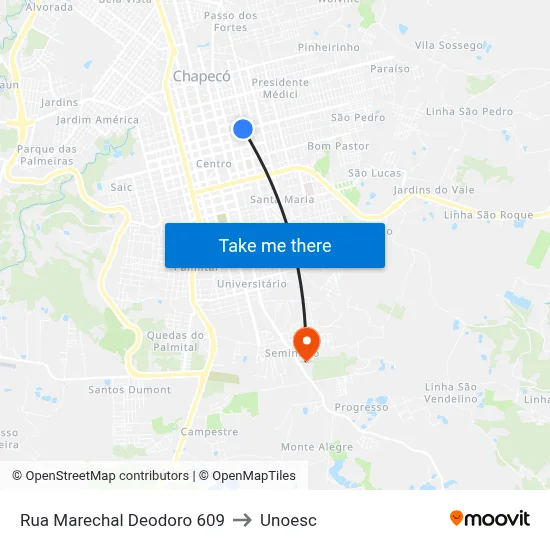 Rua Marechal Deodoro 609 to Unoesc map