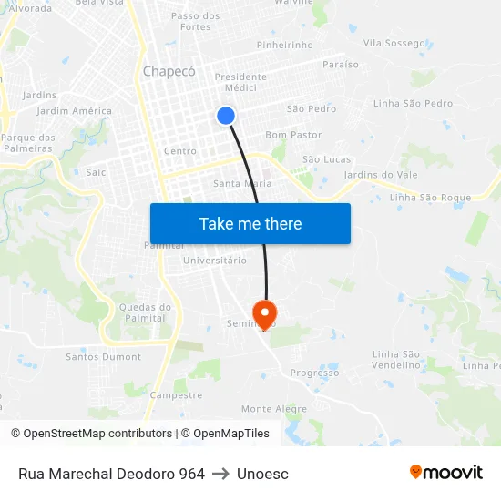 Rua Marechal Deodoro 964 to Unoesc map