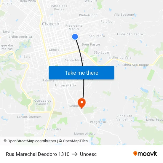 Rua Marechal Deodoro 1310 to Unoesc map