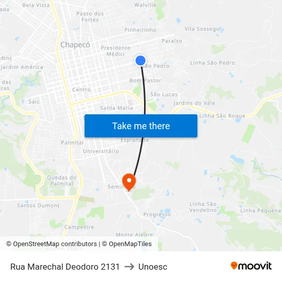 Rua Marechal Deodoro 2131 to Unoesc map