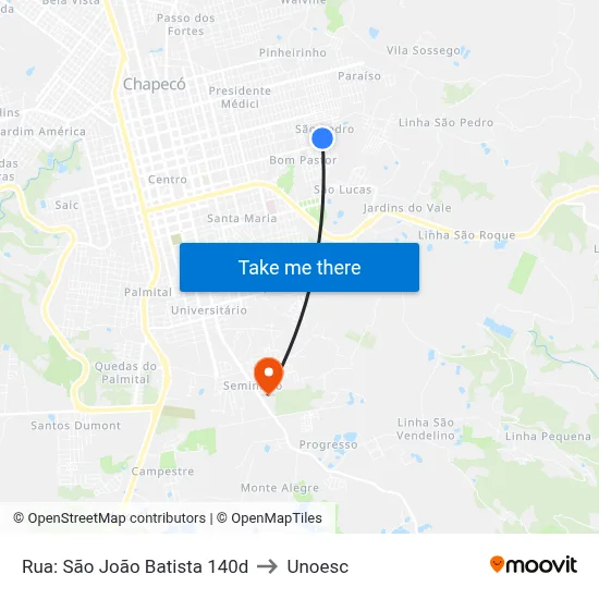 Rua: São João Batista 140d to Unoesc map