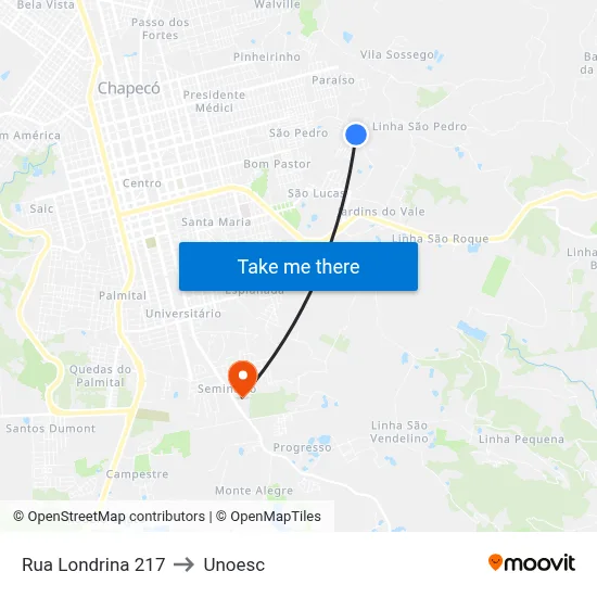 Rua Londrina 217 to Unoesc map