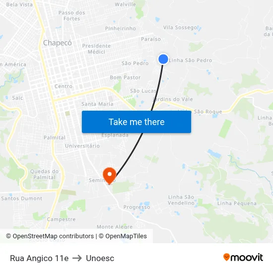 Rua Angico 11e to Unoesc map