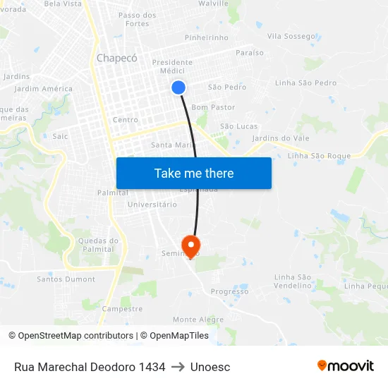 Rua Marechal Deodoro 1434 to Unoesc map