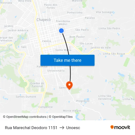 Rua Marechal Deodoro 1151 to Unoesc map