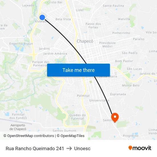 Rua Rancho Queimado 241 to Unoesc map