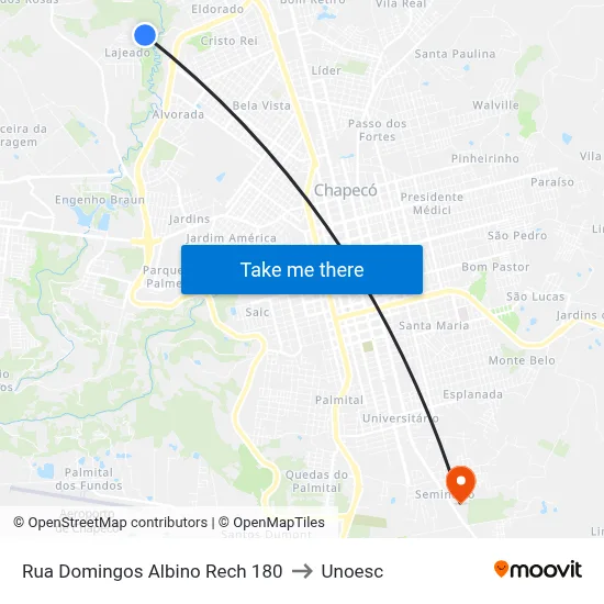 Rua Domingos Albino Rech 180 to Unoesc map
