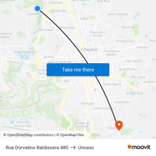 Rua Dorvalino Baldissera 480 to Unoesc map