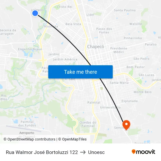 Rua Walmor José Bortoluzzi 122 to Unoesc map