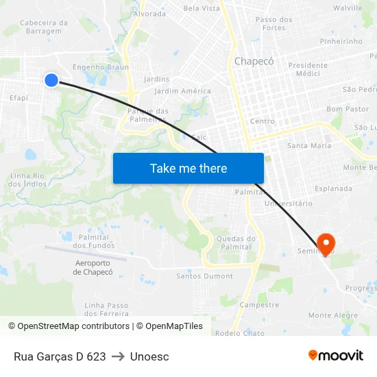 Rua Garças D 623 to Unoesc map