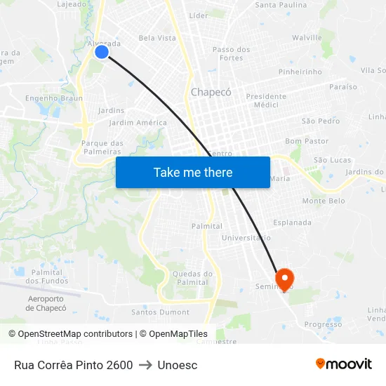 Rua Corrêa Pinto 2600 to Unoesc map
