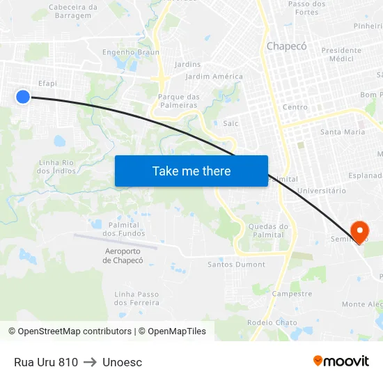 Rua Uru 810 to Unoesc map