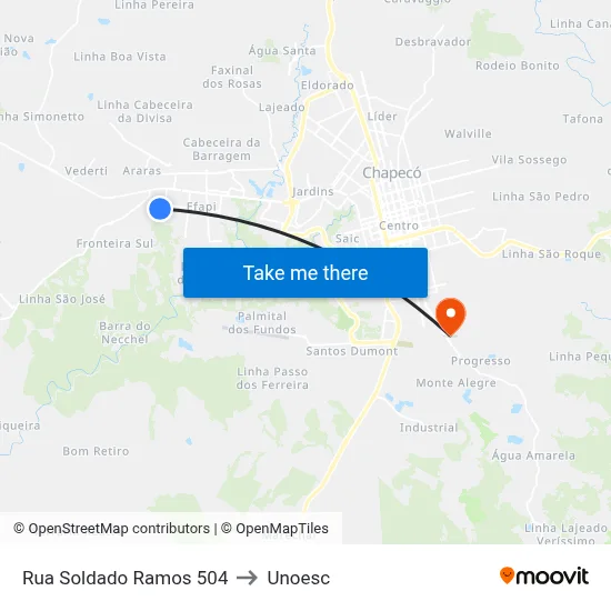 Rua Soldado Ramos 504 to Unoesc map