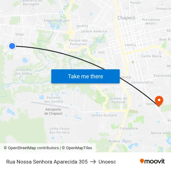 Rua Nossa Senhora Aparecida 305 to Unoesc map