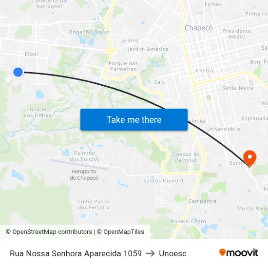 Rua Nossa Senhora Aparecida 1059 to Unoesc map