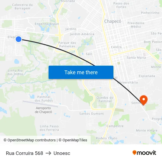 Rua Corruíra 568 to Unoesc map