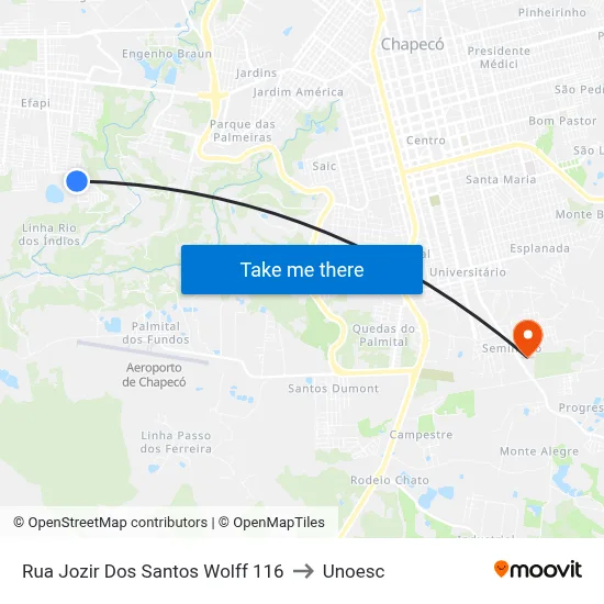 Rua Jozir Dos Santos Wolff 116 to Unoesc map
