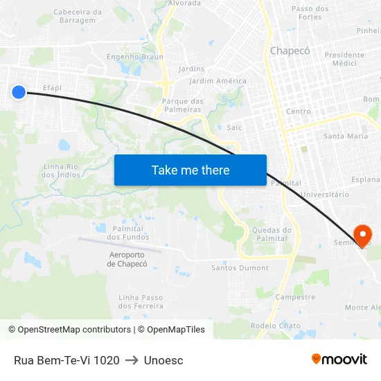 Rua Bem-Te-Vi 1020 to Unoesc map