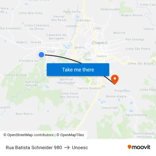 Rua Batista Schneider 980 to Unoesc map