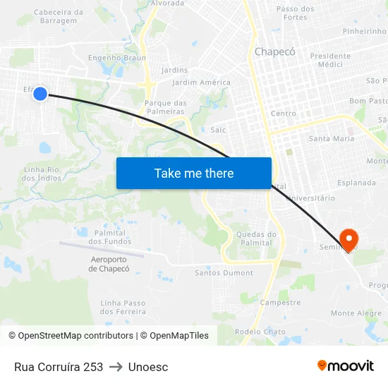 Rua Corruíra 253 to Unoesc map