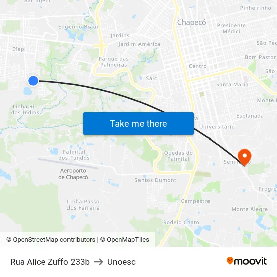 Rua Alice Zuffo 233b to Unoesc map