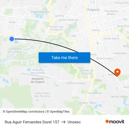 Rua Aguir Fernandes Durel 157 to Unoesc map
