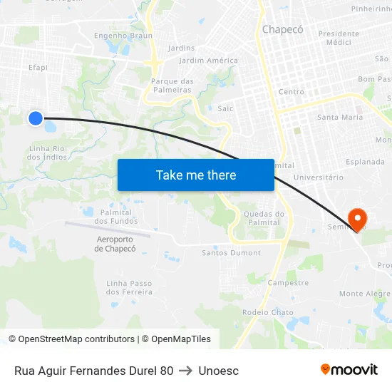 Rua Aguir Fernandes Durel 80 to Unoesc map