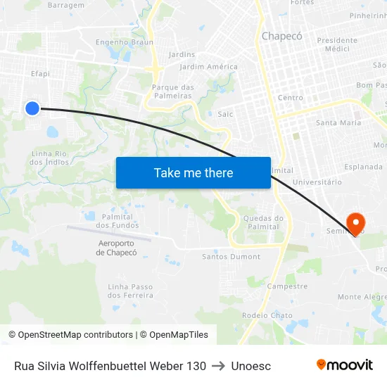 Rua Silvia Wolffenbuettel Weber 130 to Unoesc map