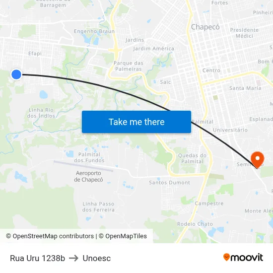 Rua Uru 1238b to Unoesc map