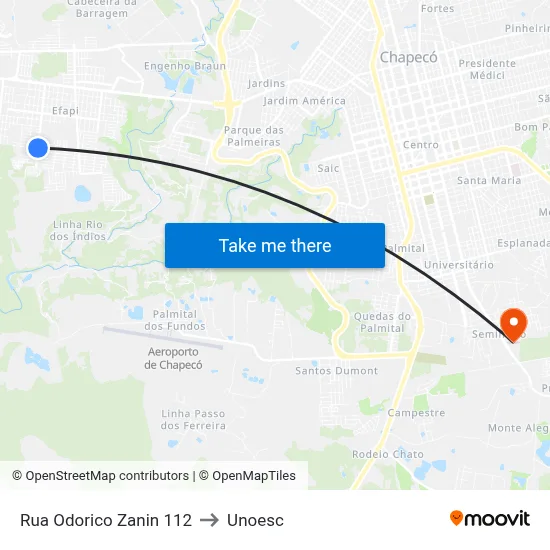 Rua Odorico Zanin 112 to Unoesc map