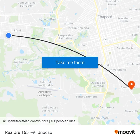 Rua Uru 165 to Unoesc map