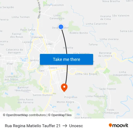 Rua Regina Matiello Tauffer 21 to Unoesc map