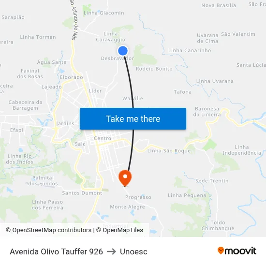 Avenida Olivo Tauffer 926 to Unoesc map