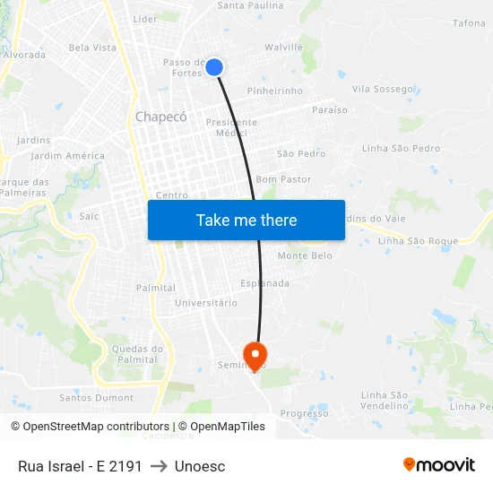 Rua Israel - E 2191 to Unoesc map