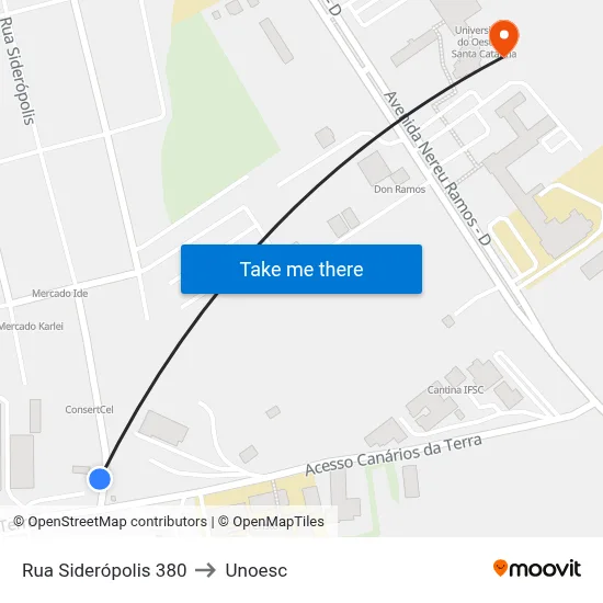 Rua Siderópolis 380 to Unoesc map
