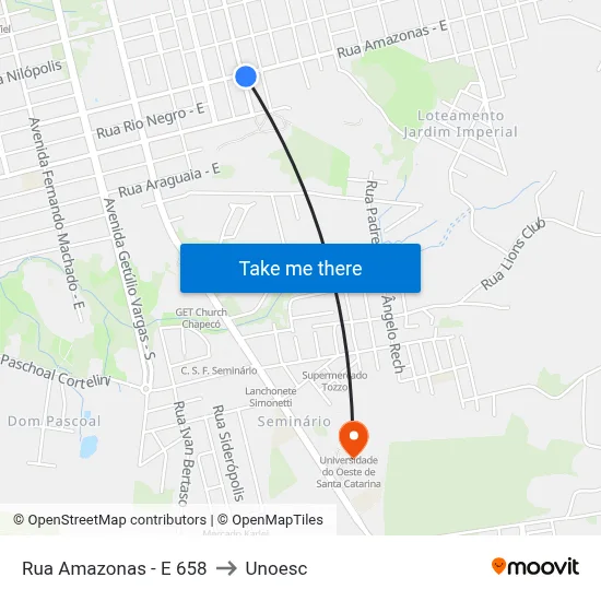 Rua Amazonas - E 658 to Unoesc map