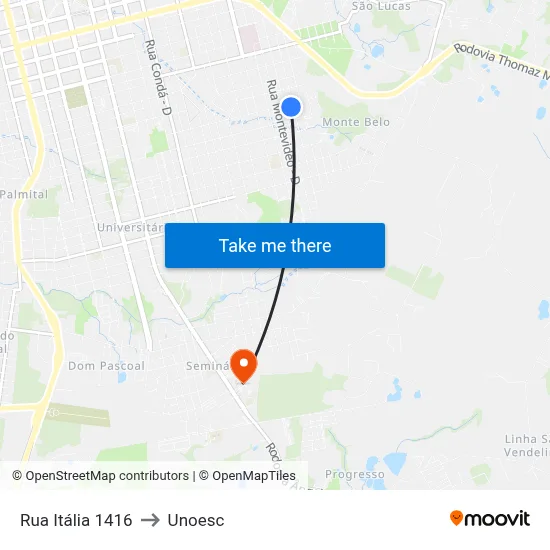 Rua Itália 1416 to Unoesc map